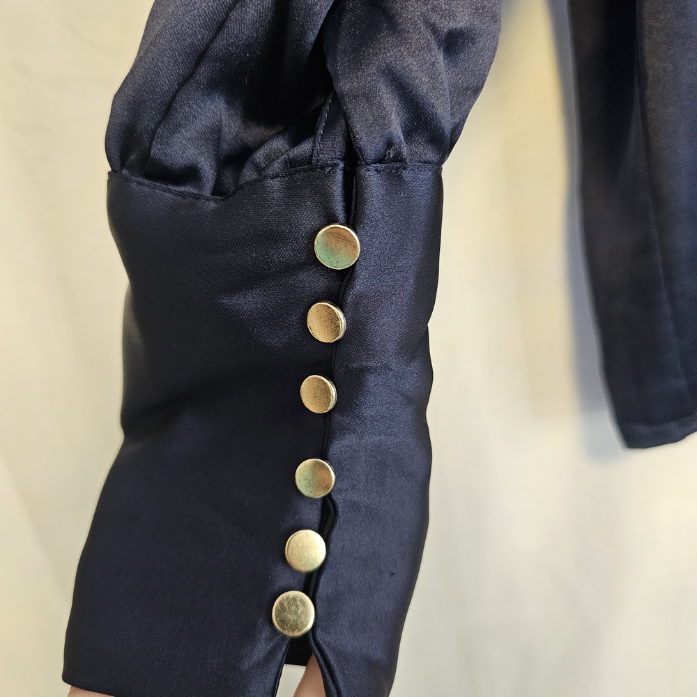 Rachel Zoe Women's XSMALL Midnight Blue Satin Blouse - Picture 2 of 4